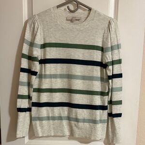 Loft Green & Cream Striped Sweater Size Small